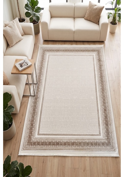 Merinos Vista Krem Kahverengi Çerçeveli %100 Akrilik Yumuşak Dokulu Salon Oturma Odası Halısı 79319-80