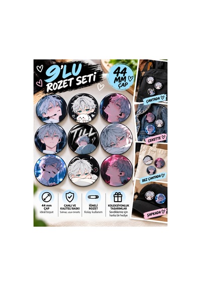 Till Rozet Seti 9 Lu Alien Stage 44 Mm İğneli Anime Rozet Çanta Ceket Şapka Diğer