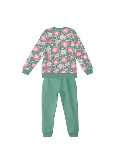 Denokids - Kız Çocuk Kışlık Çiçek Desenli Yeşil Uzun Kollu Eşofman Takımı 4-10 Yaş