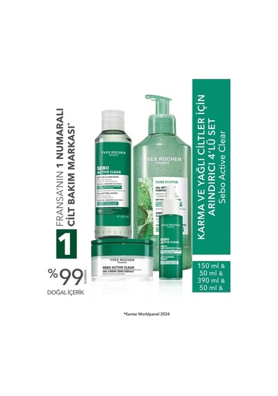 Yves Rocher Sebo Active Clear Karma Ve Yağlı Ciltler İçin Arındırıcı Bakım Seti 390+150+50+30 Ml