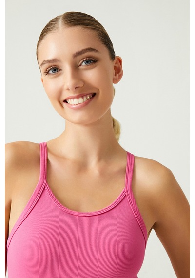 Los Ojos X Melodi Pembe Fitilli Seamless Spor Sütyeni Ribbed Bra Tank Pembe