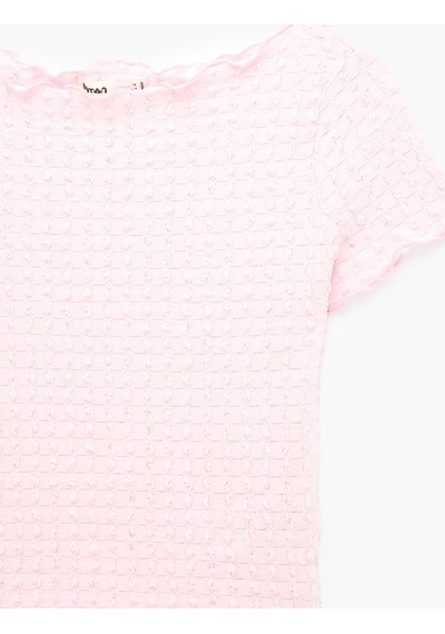 Koton Bürümcük Kumaş Slim Fit Kısa Kollu Omzu Açık Kayık Yaka Bluz Pembe 6sak10364ek Gül