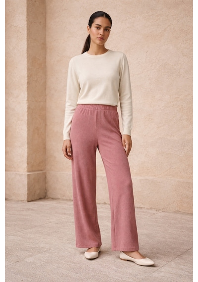 Ivoire Wear Kadın Beli Lastikli Bürümcük Pantolon Pembe