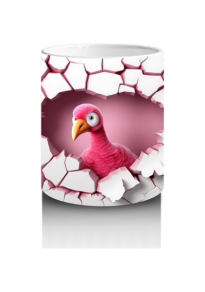 Kalpli Çatlakta Bakan Pembe Kuş Baskılı Kahve Kupası Renkli