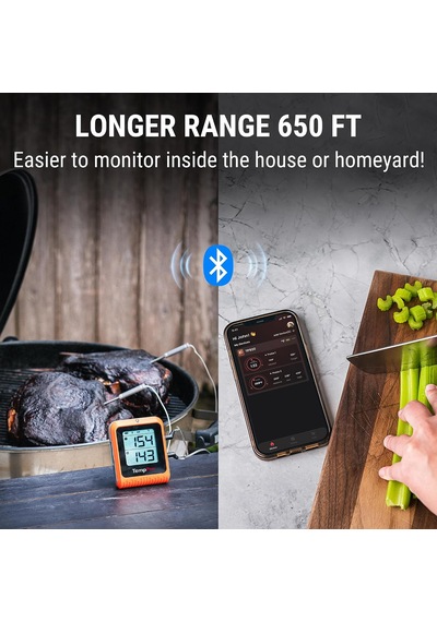 Thermopro Tp920 Çift Problu Şarjlı Bluetooth Gıda Termometresi, 150m Menzilli Telefon Kontrollü Barbekü Ve Fırın