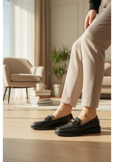 Enoch H-toka Geçişli Maskülen Tabanlı Premium Loafer Ayakabı Siyah