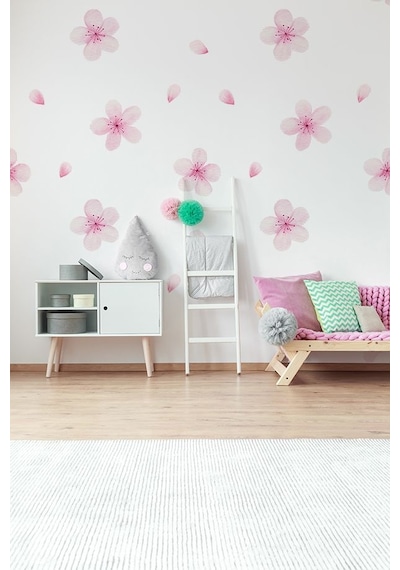 Pembe Çiçek Temalı 20 Parça Çocuk Ve Bebek Odası Dekoratif Duvar Sticker Seti