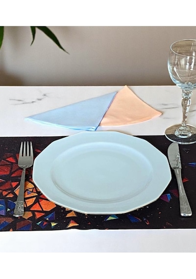 4lü Set Cam Kırıkları Keten Kumaş Dikdörtgen Amerikan Servis Tabak Altlık - Runner Supla 38x27 Cm Çok Renkli