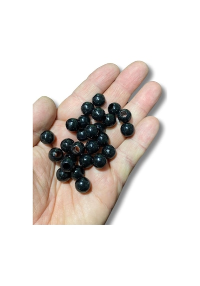 10 Mm 100 Adet Dekoratif Plastik Kuzu Boncuğu - Siyah Renk -geniş Delikli