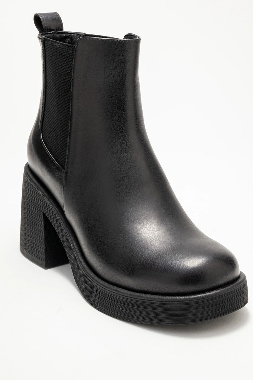 Luvishoes Luvi Shoes Lysa Siyah Cilt Lastikli Hakiki Deri Kadın Platform Topuklu Bot Siyah-Cilt
