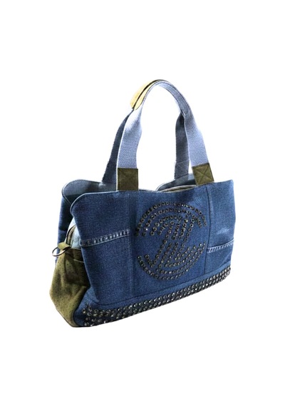 Biem Accessory Biem İndigo-haki Denim Salaş-retro Taş Trok Döşemeli Çok Gözlü Çanta Çok Renkli