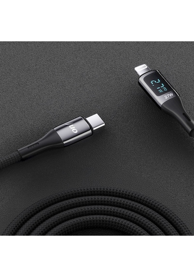 Juo 27W Dijital Led Ekranlı Usb Type-c To Lightning  Hızlı Şarj ve Data Kablosu 2M