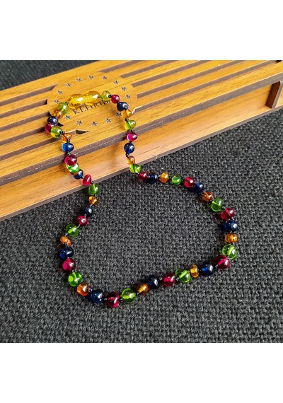 Sertifikalı Mavi Multicolor 32 cm Kız Erkek Bebek Diş Kolyesi Altın