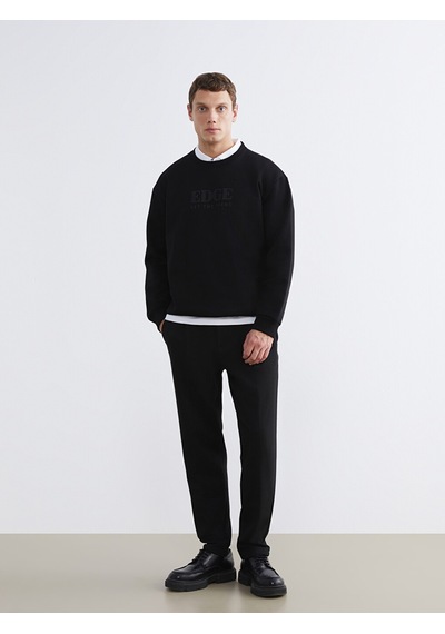 Lcw Vision Siyah Bisiklet Yaka Baskılı Erkek Kalın Sweatshirt