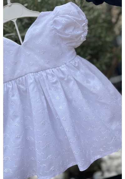 Beyaz Fisto Kız Çocuk Bebek Mevlüt Pamuklu Elbise 001