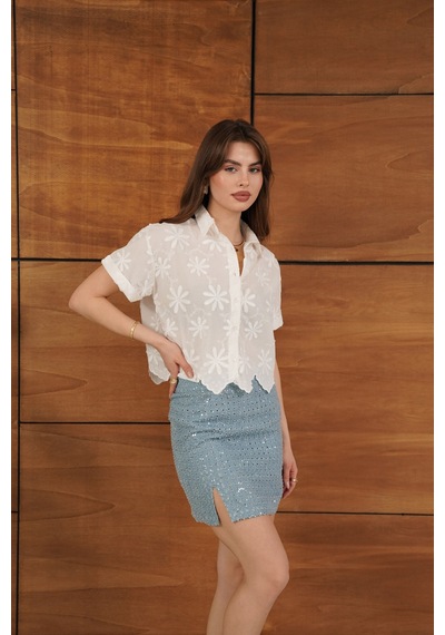 Verymoda Pullu Kot Etek D2853 Mavi