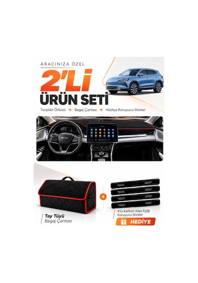 Byd Seal U Dm 2024-sonrası Uyumlu Torpido Örtüsü + Tay Tüyü Çanta + Sticker - Siyah Kırmızı