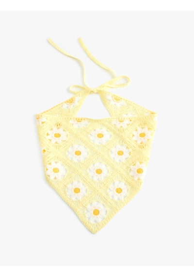 Koton Çiçekli Detaylı Bağlamalı Üçgen Bandana- Koton X Sibil Çetinkaya Sarı 6sak50097aa
