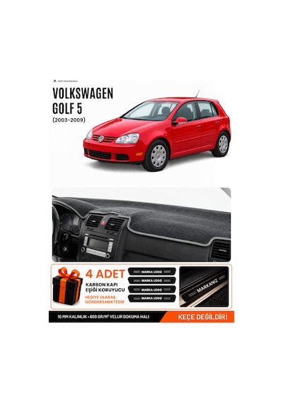 Volkswagen Golf 5 2003-2009 Uyumlu Torpido Örtüsü, Torpido Kılıfı - Siyah-gri - Vw010