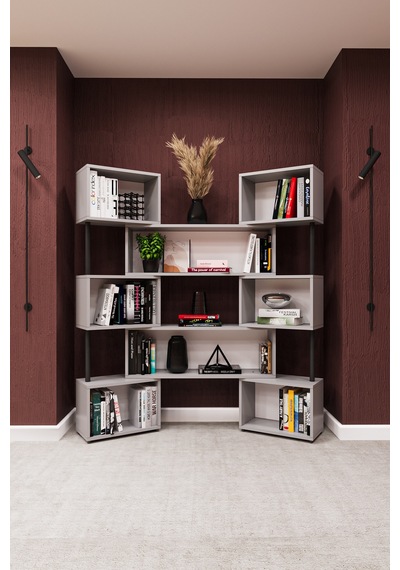 Asra Trend Modern Ayarlanabilir Raflı Ev Ofis Kitaplık %100 Mdf Dekoratif Kütüphane Kitaplık Dk02 Kül Gri