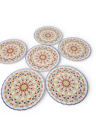 Sudedi Home Gerçek Altın Yaldızlı Desenli Cam Servis Tabağı 26 Cm 6 Adet Çok Renkli