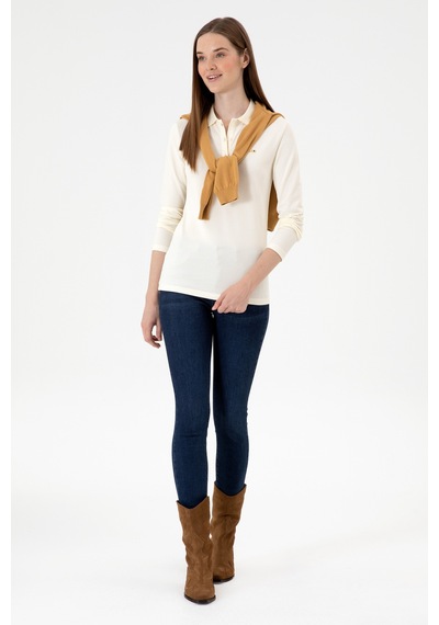 U.S. Polo Assn. Kadın Krem Basic Polo Yaka Sweatshırt 50313593-VR256