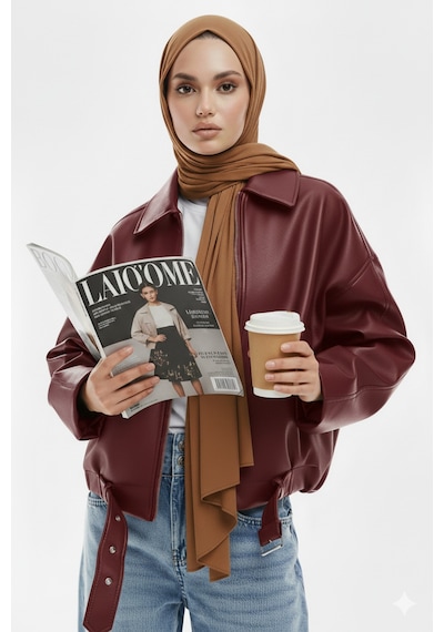 Meecy Geniş Kolu P&b Bomber Ceket Bordo Bordo