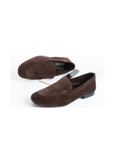 Duxal Shoes Oliver Hakiki Deri Yumuşak Tabanlı Kadın Süet Babet Loafer Acıkahve