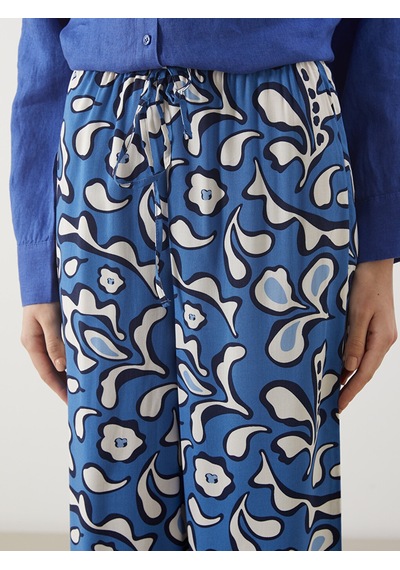 Lcw Modest Mavi Beli Lastikli Desenli Kadın Pantolon