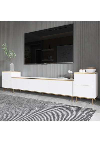 Tv Sehpası Kozan Set Beyaz Gold 260 Cm