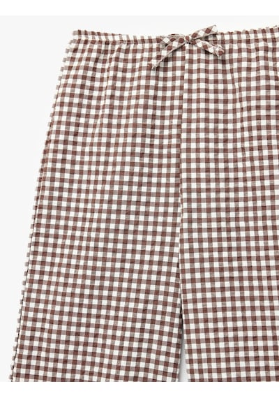 Koton Fırfır Detaylı Pötikareli Geniş Paça Pantolon Kahverengi Desenli 6skg40148aw