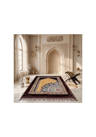 Peluş Seccade 80x120 Cm Desenli Lüks Namaz Seccadesi Çok Renkli-7