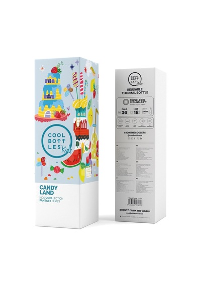 Cool Bottles Çelik Termos Pipetli Matara - The Kids Bottle - Candy Land 350ml Mavi