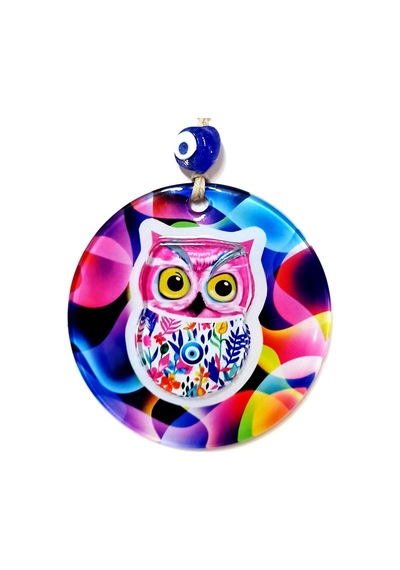 Pembe Baykuş Duvar Süsü 3D Kabartmalı Baykuş Füzyon Cam Mini Duvar Dekoru