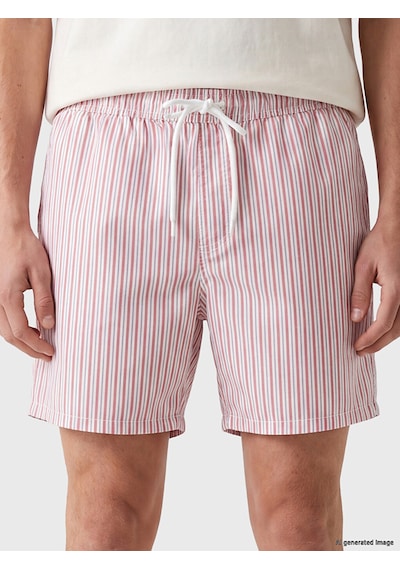 Lcw Swımwear Pembe Kısa Boy Beli Lastikli Çizgili Erkek Deniz Şortu