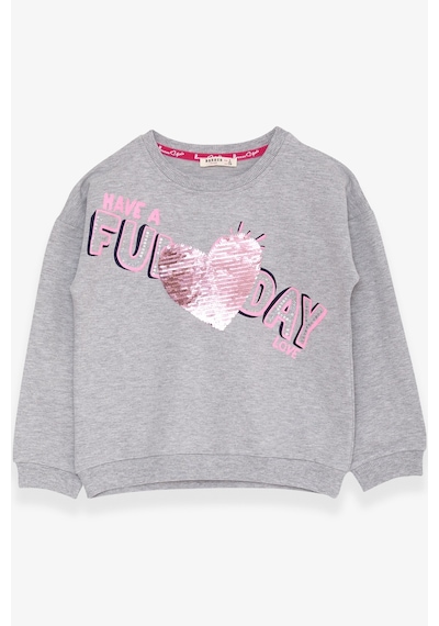 Breeze Kız Çocuk Sweatshirt Pullu Yazı Baskılı 4-8 Yaş, Açık Gri Melanj Gri