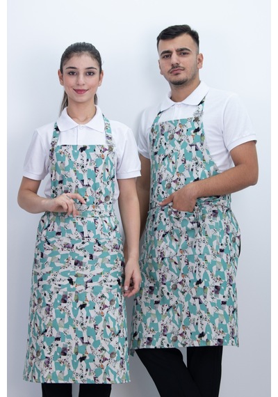 Desenli Ayarlanabilir Düğmeli Arkadan Bağcıklı Önlük Mint