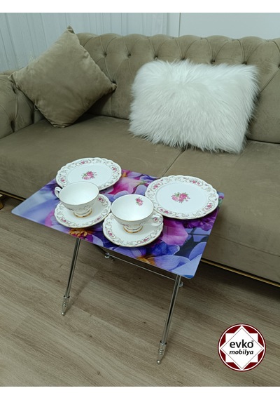 Evko Mobilya Çanta Zigon Sehpa, 4'lü Sehpa, Zigon Sehpa, Servis Sehpası, Camlı Sehpa, Katlanır Sehpa Menekşeee Mor