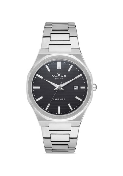 Nacar Safir Cam Gümüş Erkek Kol Saati Nc34-290356-abm Metalik Gri