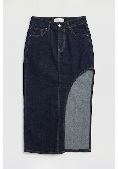 Itsbasic Kadın İndigo Selvedge 7s6-50 Maxi Yandan Yırtmaç Detaylı Tasarım Likralı Kumaş Denim Etek