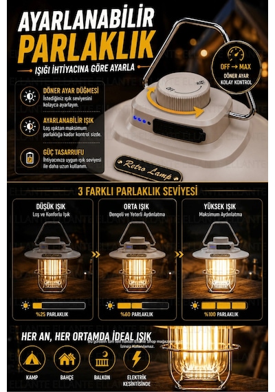 Retro Led Kamp Lambası Usb Şarjlı Taşınabilir Nostaljik Fener Ayarlanabilir Parlaklık Kamp Bahçe Bal Çok Renkli