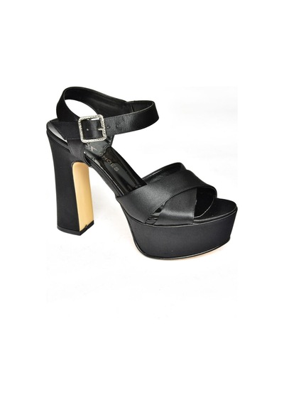 Fox Shoes Siyah/siyah Saten Kumaş Platform Topuklu Kadın Ayakkabı M348202404 Siyah - Siyah