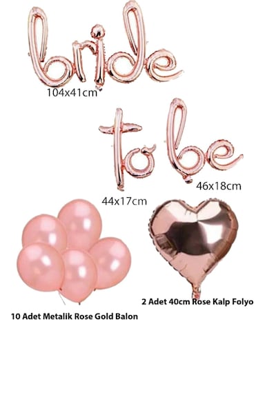 Bride To Be Imza Folyo Balon 10 Adet Rose Gold Balon 2 Adet 16 İnc Kalp Folyo Balon Canyon Rose