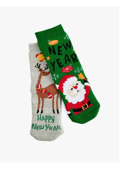 Koton Noel Baba Ve Geyik Desenli 2'li Çorap Seti Multıcolor 7wkb80048aa Mavi