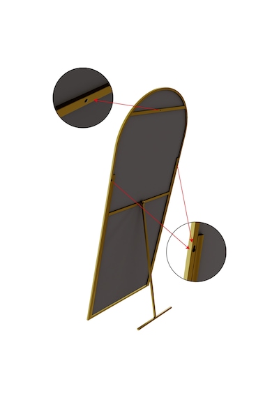 Evdemo Pamir Gold Metal Çerçeveli Ayaklı Oval Boy Aynası 180x60 Cm Gold