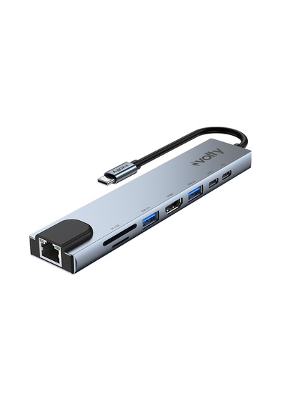 Type-c Çoğaltıcı Hub 8 İn 1 4k Hdmı, 100w Pd, Ethernet, Sd/tf, Usb 3.0 V301001 Standart
