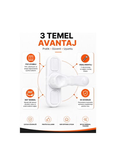 Pvc Pimapen Kapı Pencere Emniyet Kilidi Beyaz Çocuk Güvenlik Mandalı 1 Adet + 2 Vida