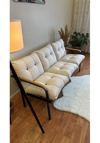 Modern Style Home Modern Avcılar Balkon, Bahçe, Cafe - Metal Kanepe Koltuk Takımı 3 Lü Krem Modernk039 Krem
