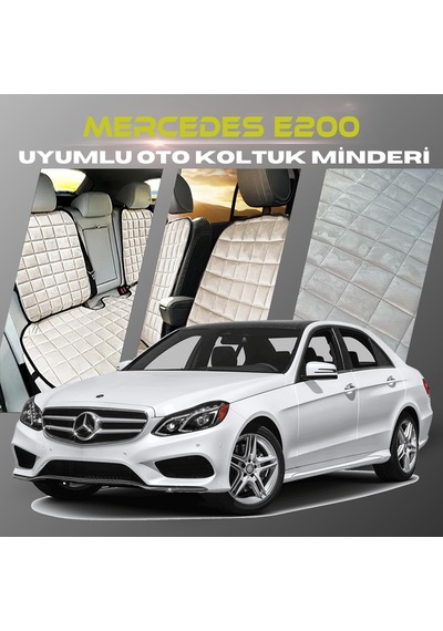 Mercedes E200 Bej Renk Tay Tüyü Cepli & Terletmez Sırtlı Oto Koltuk Minder Seti - Koltuk Koruma Kılıfı Ön & Arka Tam Set