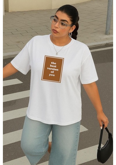 Büyük Beden The Best Baskılı Unisex Tişört Beyaz